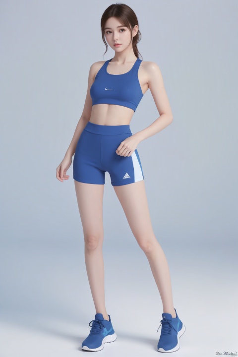  a girl,Realistic 3d cartoon style rendering,girl,full body,wearing blue sportswear,summer fashion clothing,boxing fitness,white background,in the style of interactive pieces,rim lighting,soft gradients,charming illustrations,3d rendering,OC rendering,best quality,8K,super detail
