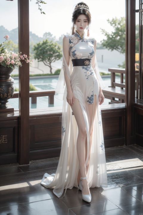  masterpiece, The best quality, 1girl, luxurious wedding dress, dreamy scene, white background, front viewer, looking at viewer, Flowers, romantic, Bride, Translucent white turban, UHD, 16k, , sparkling dress, yunbin, full_body, white stockings, wangyushan, Liu Yifei, chinese dress,white dress,
chinese clothes,dress,white dress,floral print,china dress,blue dress,hanfu,long sleeves,print dress,robe,skirt,sleeveless dress,widesleeves,yellow_footwear,high_heels,handbag