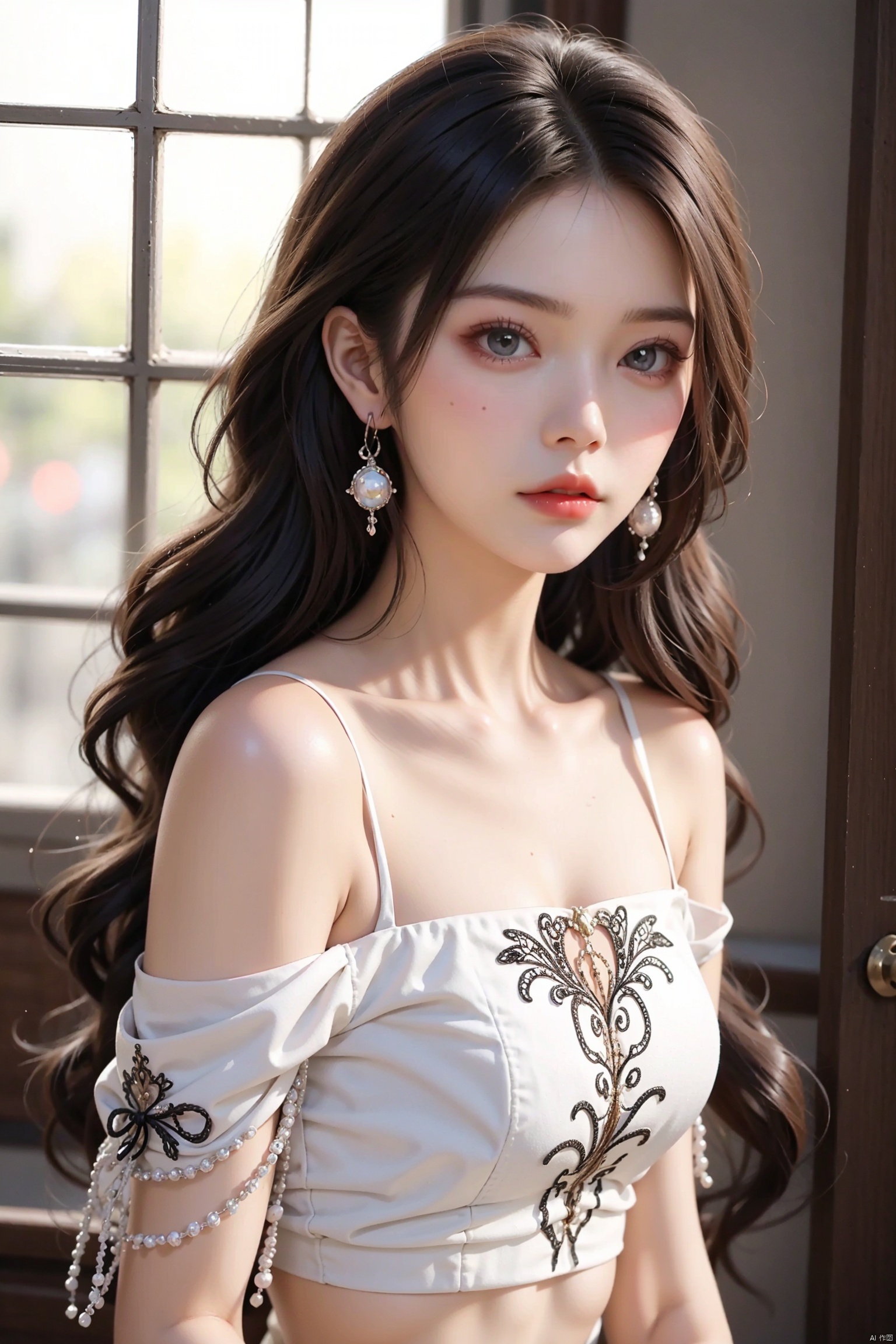  chinese_paper_cut,Anime Style,a beautiful girl,24yo,skinny,pretty,closed mouth,serious,k-pop:detailed beautiful face,detailed eyes:0.6,dark red lips,body art,Polished,looking over one shoulder,BREAK,sunlight,wind,dark style,crop top,upper body:0.778,The Evil Within