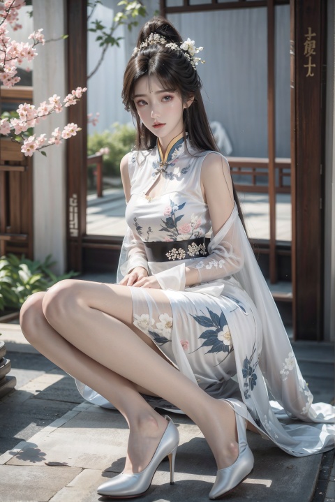  masterpiece, The best quality, 1girl, luxurious wedding dress, dreamy scene, white background, front viewer, looking at viewer, Flowers, romantic, Bride, Translucent white turban, UHD, 16k, , sparkling dress, yunbin, full_body, white stockings, wangyushan, Liu Yifei, chinese dress,white dress,
chinese clothes,dress,white dress,floral print,china dress,blue dress,hanfu,long sleeves,print dress,robe,skirt,sleeveless dress,widesleeves,yellow_footwear,high_heels,handbag