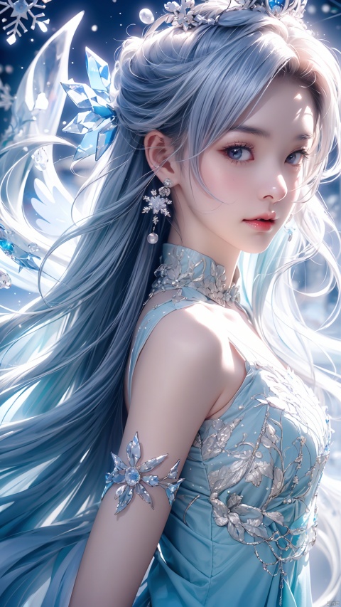  green theme,nsfw,naked,Ancient China, 16K, (detailed light), (an extremely delicate and beautiful), volume light, best shadow, cinematic lighting, flash, Depth of field, dynamic angle, Oily skin, ((ice-sculpture-loli)+(detailed eyes)+(detailed messy white ice-hair)+(Extremely delicate and beautiful ice-sculpture-loli)+(Ice-crystals-skin:1.4)+(detailed ice-Texture:1.4))+(Reflective snowflake-skin:1.3)+(blue bustier:1.35)+(Snowflakes on the skin:1.3)+(ice crystals on the skin:1.3)+(ice-snowflake-crown on head:1.25)+(snowflake)+(Cute anime face)+(bell collar:1.3)+(big breasts:1.2)+(Extremely delicate and beautiful)+(Flowing-ice:1.3), (complexity), ((detailed blue-fire-magic-circle background:1.3)+(Snowflake-concentric-circles:1.3)), 1girl, shuijingxie, The flowing light is overflowing with color, fazhen, crystal_dress, crystal, wings, glowing, cute girl, Nebula, eyesseye, Wumag,Nebula