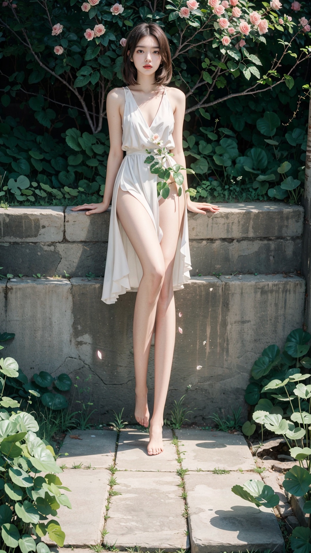 full body,(long legs:1.1),(bare legs:1.1),
(slim:1.2),2_girls,barefoot,black_hair,bouquet,brown_hair,dress,flower,grass,leaf,long_hair,lying,multiple_girls,on_back,outdoors,petals,plant,potted_plant,rose,short_hair,white_flower,white_rose,sea,looking_at_viewer,