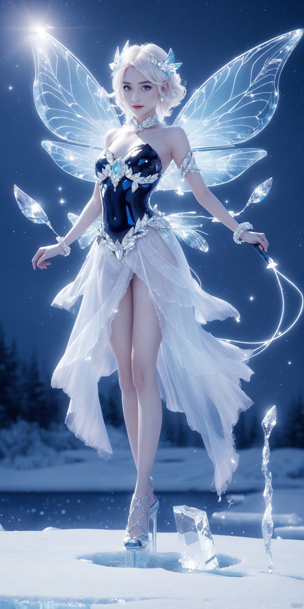  1girl,ice wings,Fairy,Diamonds, onyx, enamel,