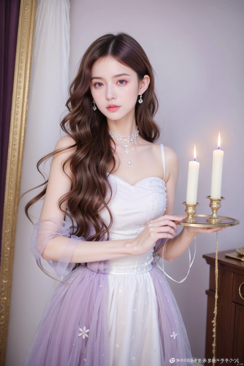  (Masterpiece, high quality, best quality, official art, beauty and aesthetics:1.2),(purple clothes:1.2), (purple hair:1.2), astrologer,magic book,castle, white candle,indoor