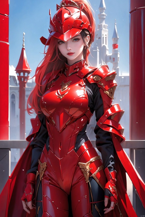 1 girl,red armor