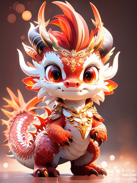  HTTP, horns, chibi,red eyes, solo, tail, smile, claws, looking at viewer, dragon, dragon tail, full body, closed mouth, jewelry, dragon horns,Bright, Warm Light,chibi