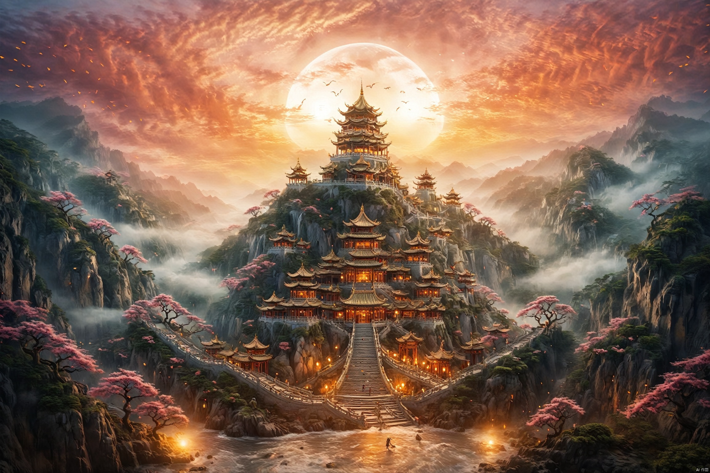  duobaansheying,(masterpiece:1.3),(8K, realisticlying, RAW photogr, Best quality at best:1.4),National Geographic,photo contest winners,,outdoors,(Macaron color:1.2), Kolovl Terraces,ocean, Water, masterpiece, Animal, Chinese dragon, Dragon claw, Ryuu, Flying in the sky, Majestic, Fantasy style, Chinese architecture, Sunset, Cloud top, Prosperous, Stars, Peach blossom, textured skin, super detail, best quality
, bailing_monster, diorama, traditional, dreamcatch, yiji, 1girl, XL_light