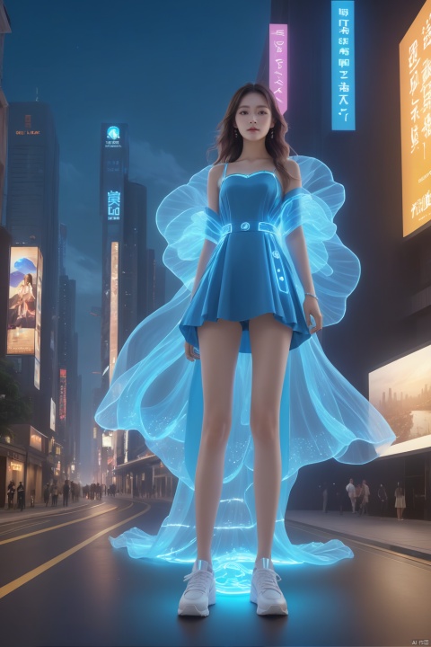  1girl, solo, long hair, neon light, (full body), night, city street, blue_dress, luminous text on the body, multi-line light on the body, (luminous electronic screen),(electronic message flow: 1.3), Perfect body proportions,sky,cloud,window,holographic projection, (luminous electronic screen on the arm: 1.2), luminous text on the thigh, (girl pose: 1.3), luminous electronic shoes, (Masterpiece, best quality: 1.2),16k, horizontal image quality, (luminous electronic screen), electronic message flow, holographic projection,, luminous electronic shoes, city blocks, skyscrapers, scenery,(background:herwuman1),
Surrealistic scenes,Weird architecture,Conceptual design,architectural design,realism,surrealism,3D rendering,scenery,excellent lighting,super detail,best quality,Fujifilm,extremely detailed CG unity 8k wallpaper,finely detail,long hair,
﻿