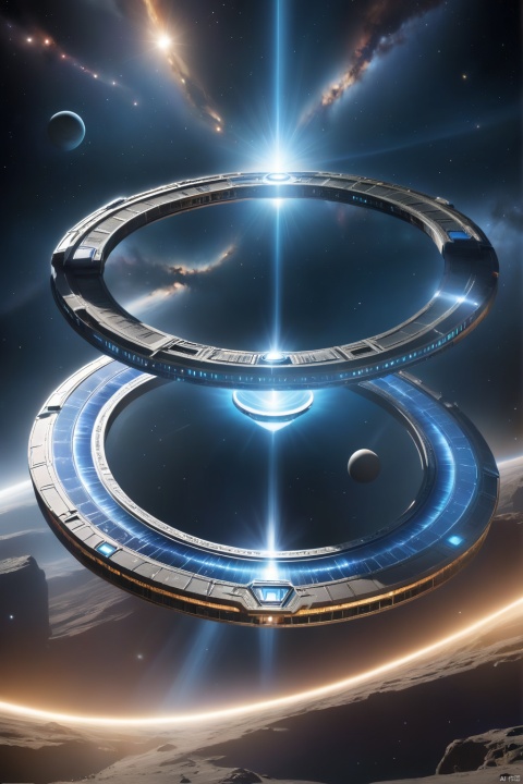 super detailed image of (((the giant stargate ring in the deep open space))), ((the entire space inside that stargate is filled with streams of blue plasma flowing from the ring to the center of the space inside that ring):1.4), ((a flying saucer opposite the stargate is preparing to pass through it):1.4), (lightnings runs across the surface of the stargate), a planet very far in the space on background, Milky Way, space, stars, (Best Quality, 16K, Masterpiece, UHD, Ultra quality cinematic lighting, Huge detail, Well lit, sharp, hyper realistic, epic scale, insane level of details)