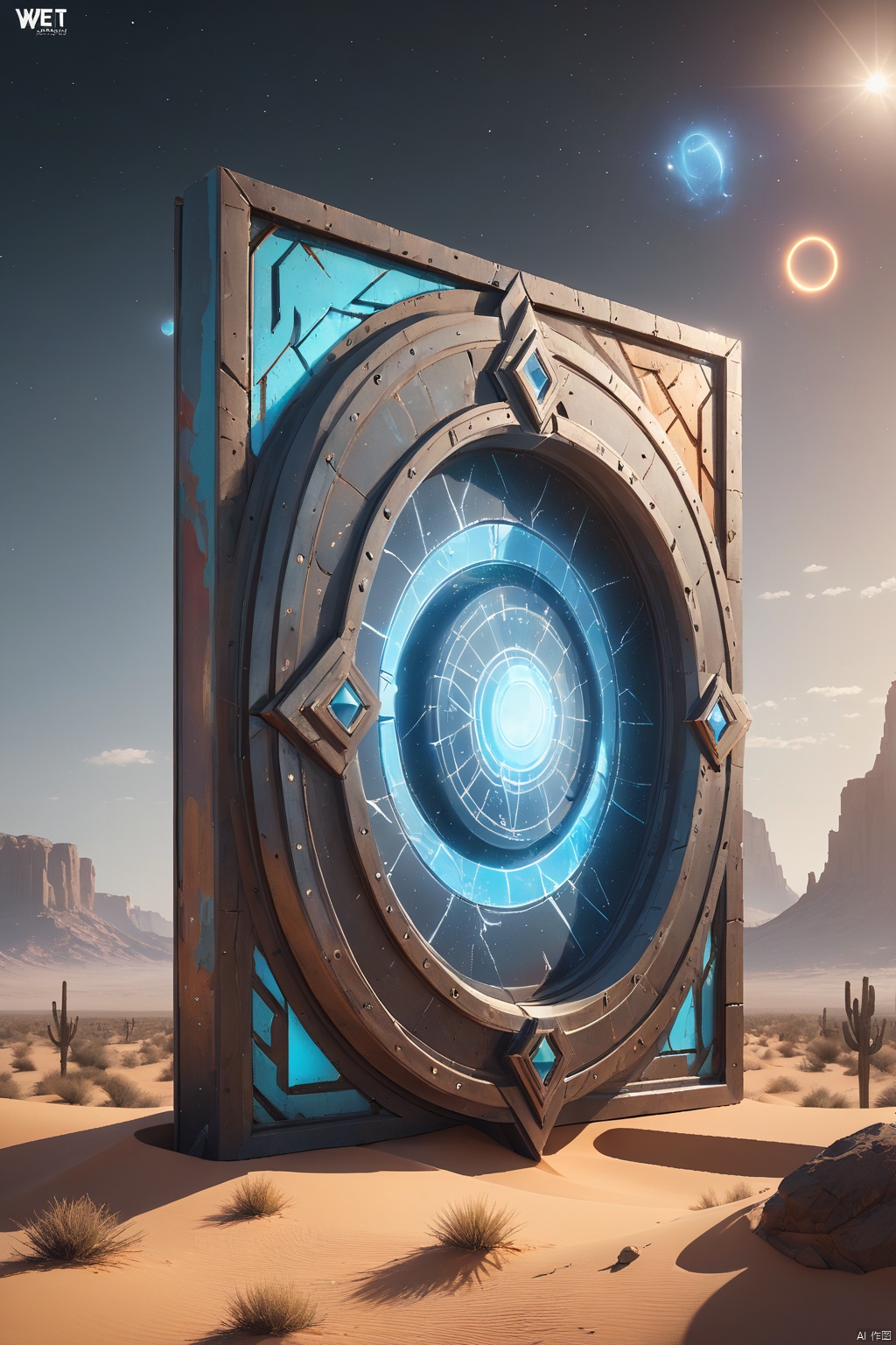 An rz88p4ss4ge dimensional portal desert   composition , graffiti art moody, dramatic, depth of field, octane render, weta digital, 4K, UHD, trending on artstation