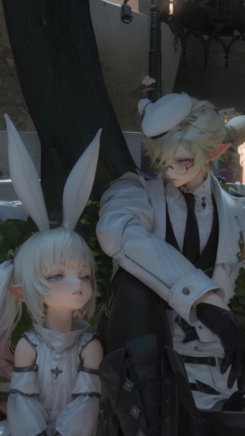 lalafell,elf,sitting,rabbit ears