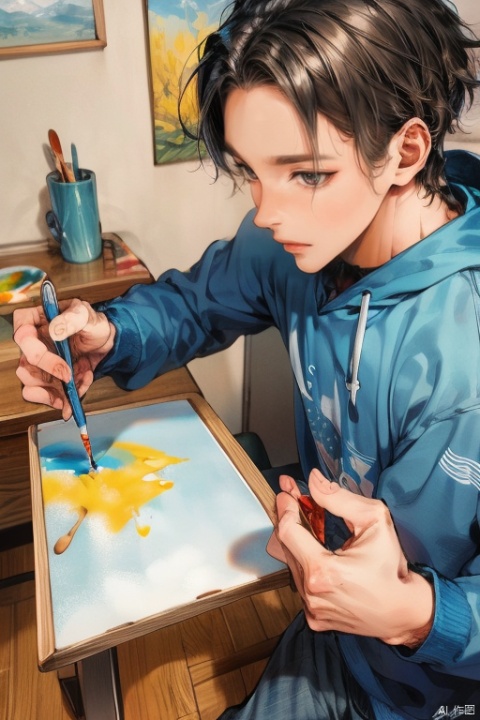  1 boy painting