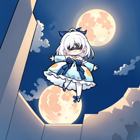  fine fabric emphasis,White stockings,White high heels,hospital,short hair,naughty face,arms under breasts,view from below,look at the viewer,wide shot,head tilt, (masterpiece:1.2), best quality,PIXIV,cozy animation scenes,, white pantyhose, chibi, 1girl,{dynamic angle},big full moon,{flying},:3,prison,{upside down},dutch angle,

 jingliu,jingliu,1girl,white hair,long hair,ponytail,hair ribbon,blindfold, earrings, jewelry, blue dress,bare shoulders, detached sleeves,

, jingliu