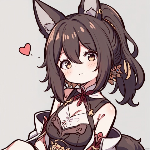  1girl, long hair, wariza, solo, jewelry, looking at viewer, earrings, upper body, red choker, bangs, choker, bare shoulders, closed mouth, hair intakes, dress, wavy hair, sleeveless, necklace, head tilt, msaibo, evil, mjiaocha, official,simple drawing, 

1girl,fox ears,long hair, ponytail,multicolored hair, brown hair, earrings,jewelry,,cleavage, detached sleeves,wide sleeves, bare shoulders, black dress, bracelet, gold trim,tassel, fox tail, pelvic curtain,
