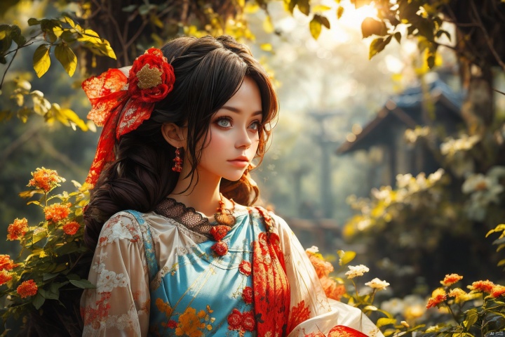 Temple, forest, sun, outdoor, msheying, 1girl
