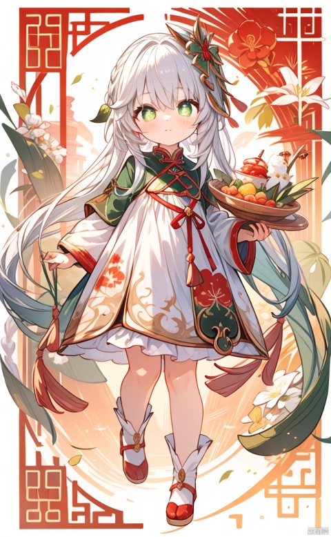  best_quality, extremely detailed details, simple,clean_picture, loli,1_girl,solo,full_body,
pretty face,extremely delicate and beautiful girls,(beautiful detailed eyes),green_eyes,white_hair,very_long_hair, spring_festival,Chinese_style,red_clothes, (\long wang ga ma\), nai3, new year