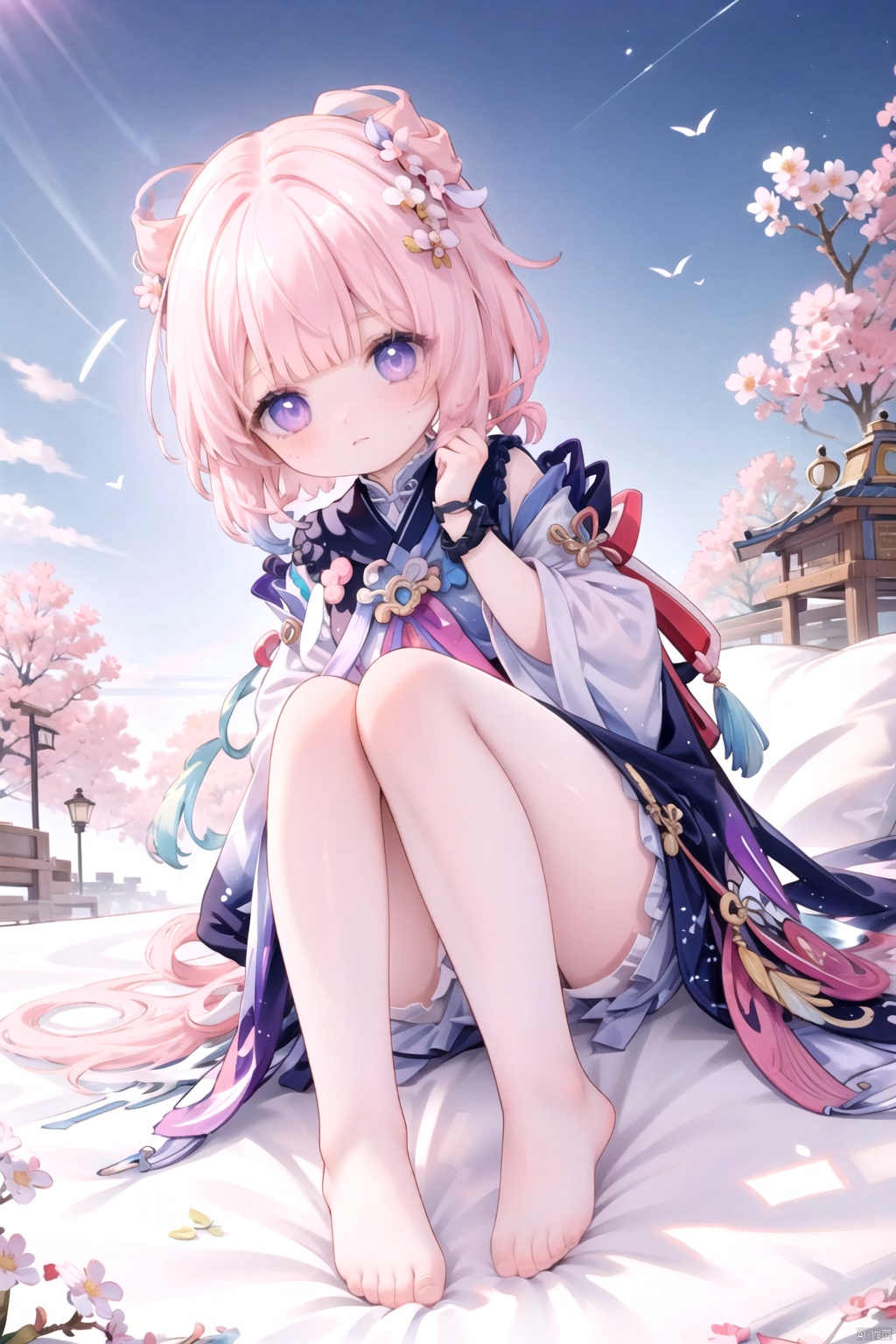  best_quality, extremely detailed details, simple,clean_picture, loli,1_girl,solo,((full_body)),
pretty face,extremely delicate and beautiful girls,(beautiful detailed eyes),blue eyes, hair ornament, purple eyes, pink hair, multicolored hair, vision \(genshin impact\),half gloves, bow-shaped hair, blunt bangs, gradient hair, 
Chinese_clothes,new_year,Spring_Festival,red_clothes,Chinese_style,hanfu,