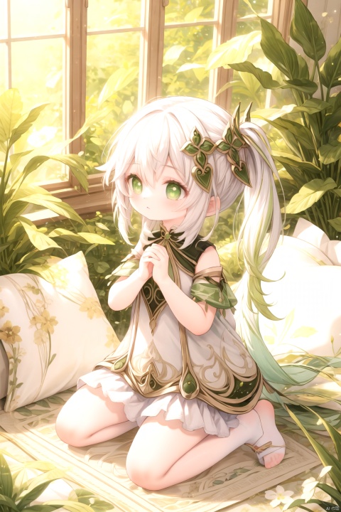  best_quality, extremely detailed details, simple,clean_picture, loli,1_girl,solo,((full_body)),pretty face,extremely delicate and beautiful girls,(beautiful detailed eyes),
green_eyes,+_+,white_hair,green_hair,Praying, look_up_side,kneel on the ground, gaze up,profile, own hands together, own hands clasped, nahida (genshin impact)