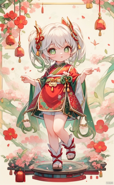  best_quality, extremely detailed details, simple,clean_picture, loli,1_girl,solo,full_body,
pretty face,extremely delicate and beautiful girls,(beautiful detailed eyes),green_eyes,white_hair,very_long_hair, spring_festival,Chinese_style,red_clothes,,(龙年