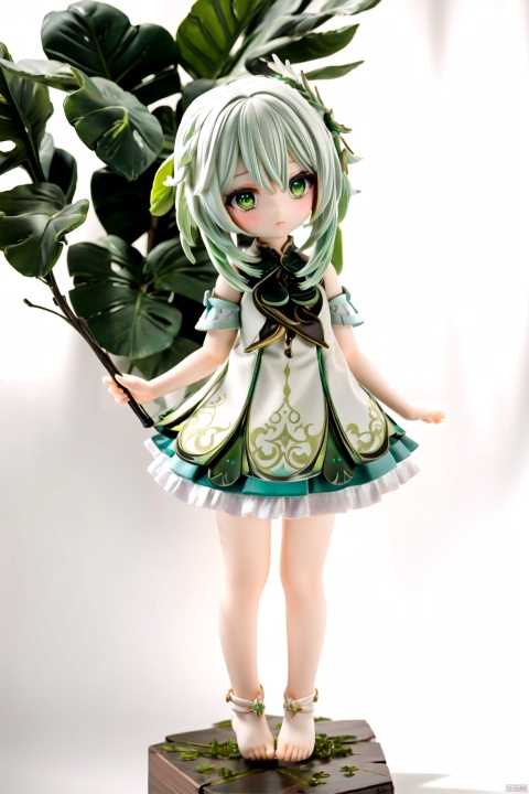  best_quality, extremely detailed details, loli,underage,((shrot)),1_girl,solo,full_body,cute_face,pretty face,extremely delicate and beautiful girls,(beautiful detailed eyes),  green_eyes,+_+,white_and_green_hair,barefeet,hung_arms,
white_background,nahida (genshin impact), handmade style