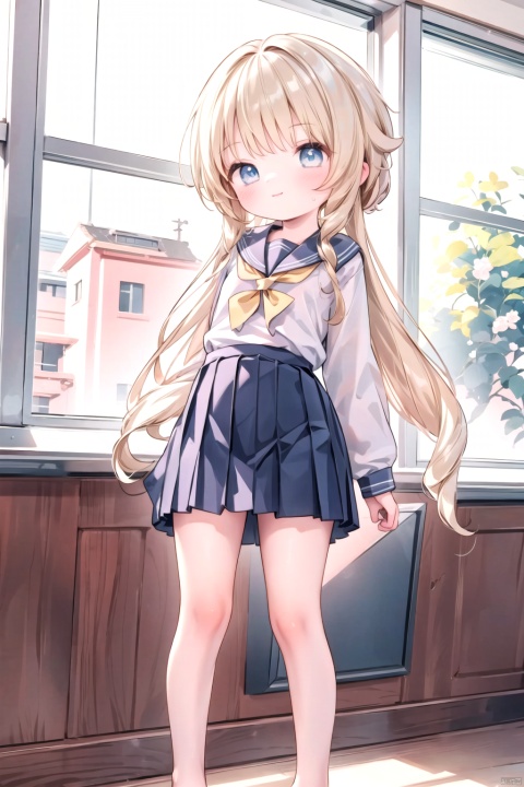  best_quality, extremely detailed details, loli,underage,((shrot)),1_girl,solo,full_body,cute_face,pretty face,extremely delicate and beautiful girls,(beautiful detailed eyes),blue eyes, blonde hair,Flat_chest,smile,barefeet, 
school,classroom,((school_girl,school_uniforms)),standing,near_blackboard,
navia_(genshin_impact),