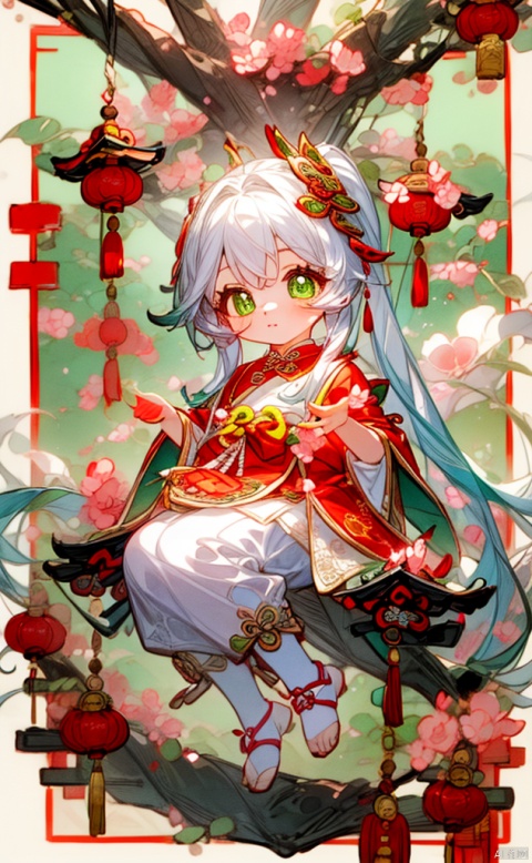  best_quality, extremely detailed details, simple,clean_picture, loli,1_girl,solo,full_body,
pretty face,extremely delicate and beautiful girls,(beautiful detailed eyes),green_eyes,white_hair,very_long_hair, spring_festival,Chinese_style,red_clothes,,(龙年