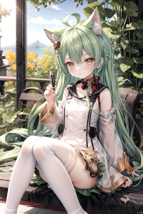  best_quality, extremely detailed details, loli,under_age,1_girl,solo,full_body,cute_face,pretty face,extremely delicate and beautiful girls,(beautiful detailed eyes), yellow_eyes,green_hair,long_hair,cat_ears,cat_tail, ruby,jewel,many_jewel,akashi (azur lane),happy_face, akashi (azur lane),1girl,ahoge