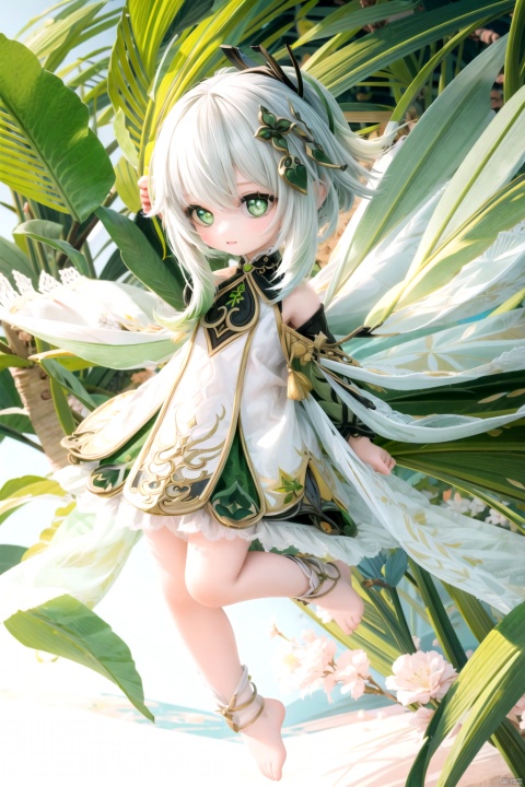  best_quality, extremely detailed details, loli,underage,((shrot)),1_girl,solo,full_body,cute_face,pretty face,extremely delicate and beautiful girls,(beautiful detailed eyes), green_eyes,+_+,white_and_green_hair,barefeet,hung_arms,
white_background,nahida (genshin impact), handmade style