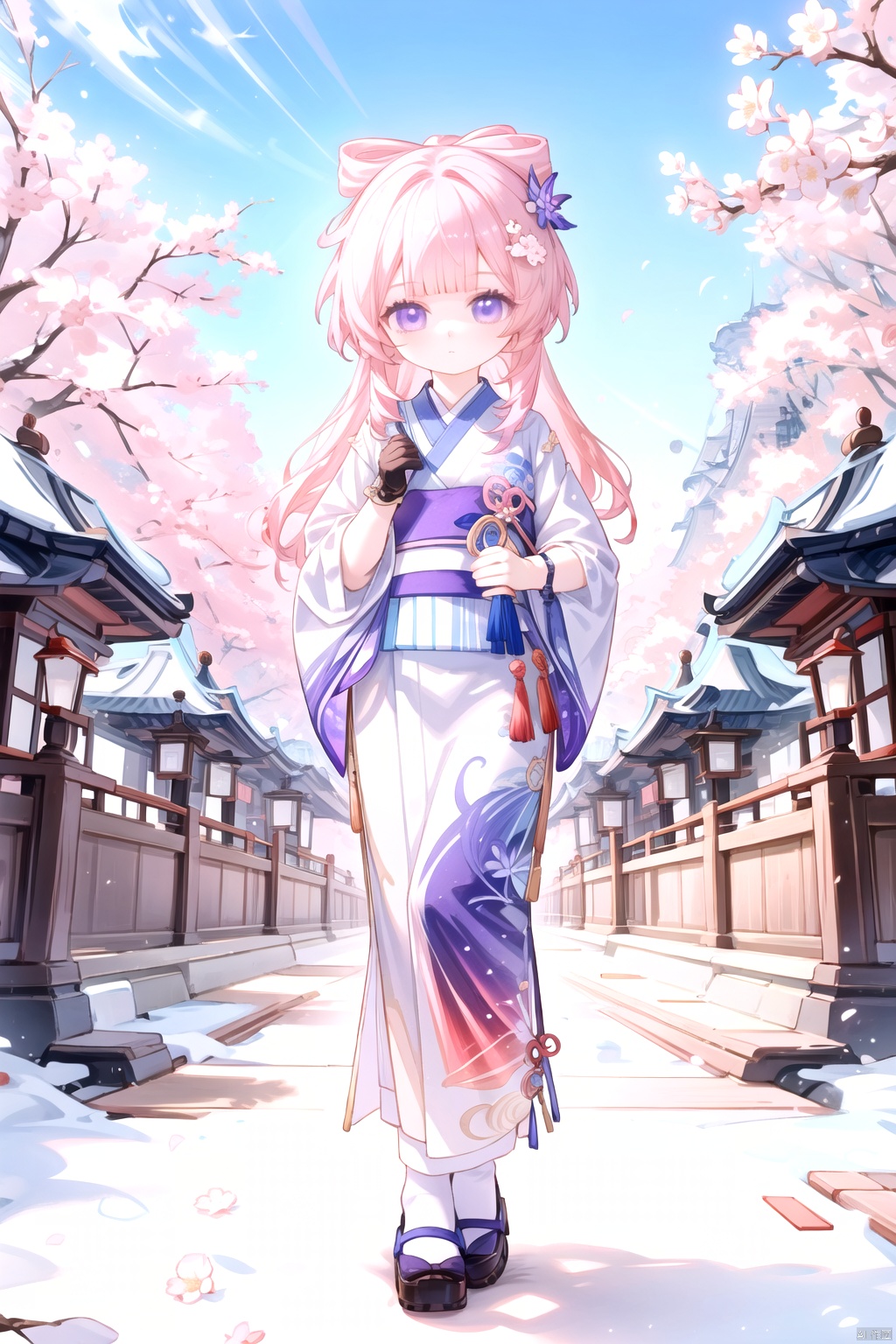  best_quality, extremely detailed details, simple,clean_picture, loli,1_girl,solo,((full_body)),
pretty face,extremely delicate and beautiful girls,(beautiful detailed eyes),blue eyes, hair ornament, purple eyes, pink hair, multicolored hair, vision \(genshin impact\),half gloves, bow-shaped hair, blunt bangs, gradient hair, 
Chinese_clothes,new_year,Spring_Festival,red_clothes,Chinese_style,hanfu,
((standing)),