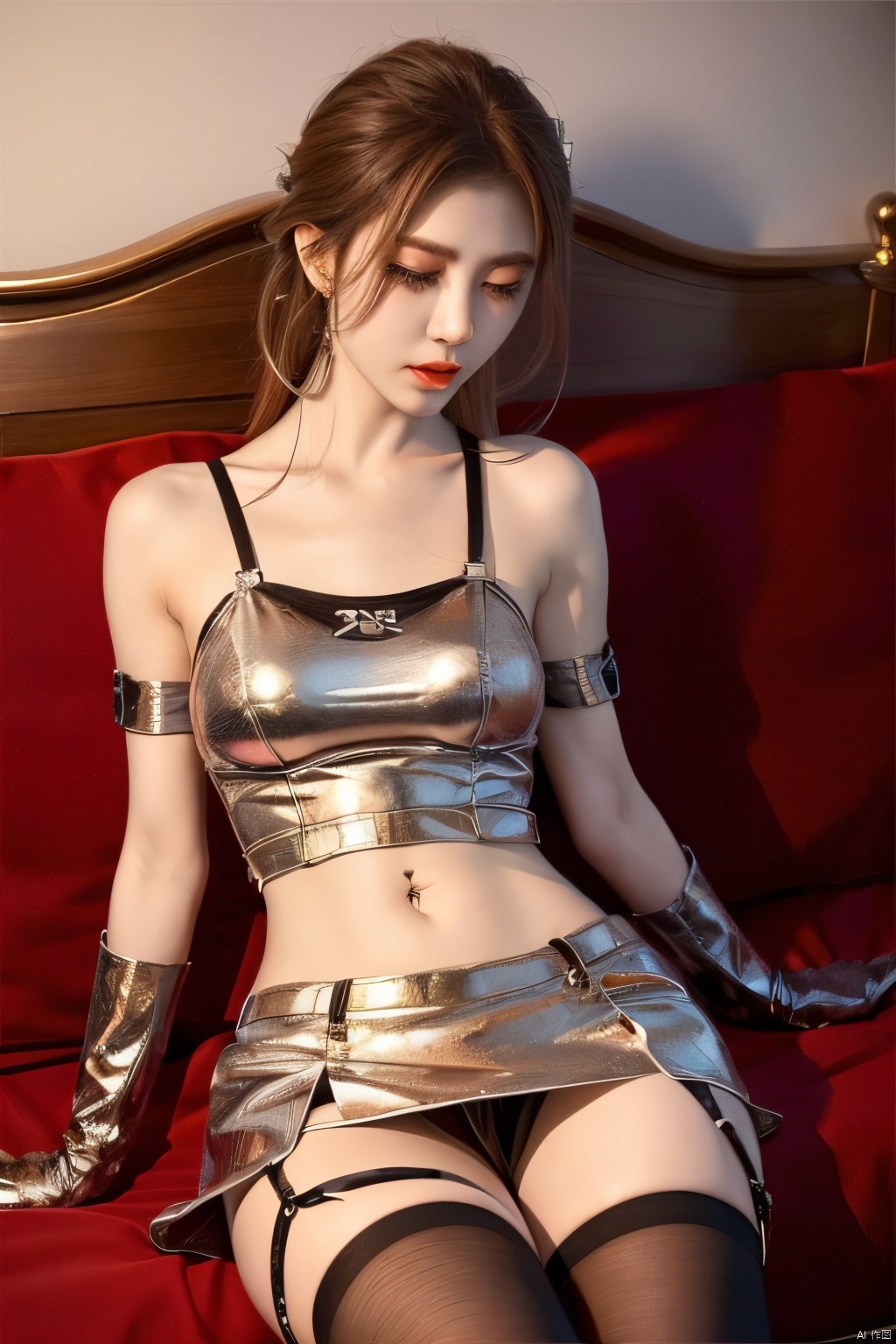  1girl, garter_straps, solo, skirt, breasts, gloves, navel,thighhighs,Daofa Rune, zhangyuxi