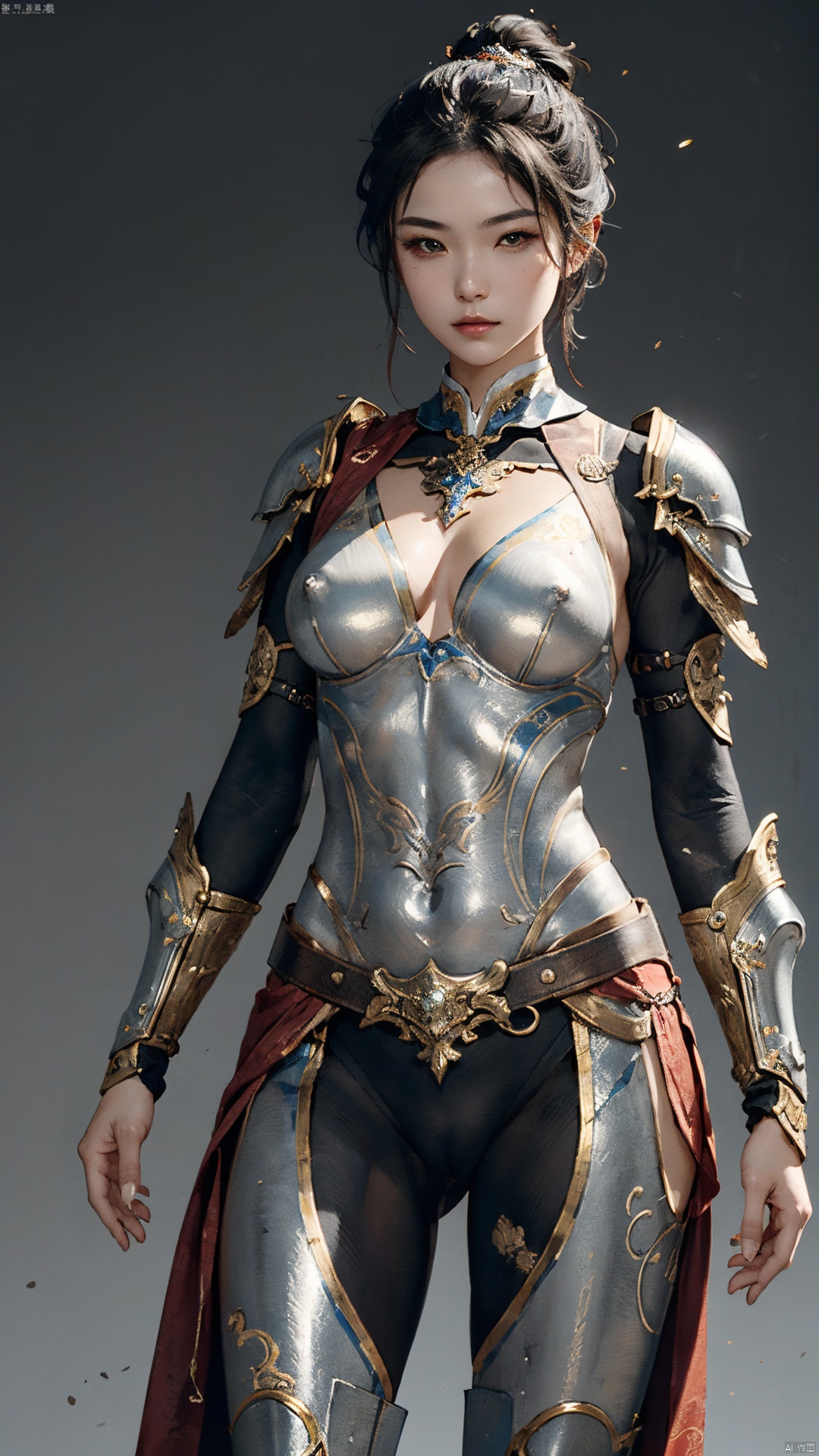  masterpiece,best quality,1girl, beautiful chinese girl, (beautiful detailed armor), (silver armor),(bodypaint:1.2),silver overall bodysuit,
Game art,The best picture quality,Highest resolution,8K,(Female Warrior),looking at viewer,
An eye rich in detail,(knightess),Elegant and noble,indifferent,brave,metallic breastplate,pauldron,gardebras,cameltoe,
(Ancient runes of light,Combat accessories with rich details,Metallic luster),simple background,
(super fucking cool:1.2),