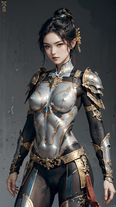  masterpiece,best quality,1girl, beautiful chinese girl, (beautiful detailed armor), (silver armor),(bodypaint:1.2),(black overall bodysuit),
Game art,The best picture quality,Highest resolution,8K,(Female Warrior),looking at viewer,
An eye rich in detail,(knightess),Elegant and noble,indifferent,brave,metallic breastplate,pauldron,gardebras,cameltoe,
(Ancient runes of light,Combat accessories with rich details,Metallic luster),simple background,
(super fucking cool:1.2),