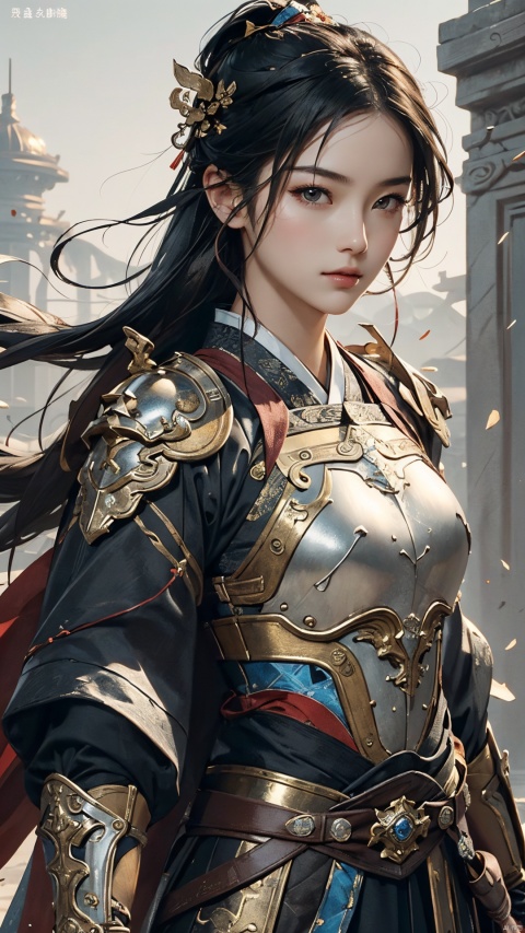  masterpiece,best quality,1girl, beautiful chinese girl, (beautiful detailed armor), (beautiful detailed hanfu), black eyes,(see-through),
Game art,The best picture quality,Highest resolution,8K,(Head close-up),(Rule of thirds),(Female Warrior),looking at viewer,
An eye rich in detail,(knightess),Elegant and noble,indifferent,brave,bandeau top,pauldron,gardebras,breastplate,
(Ancient runes of light,Combat accessories with rich details,Metallic luster)
(super fucking cool:1.2)