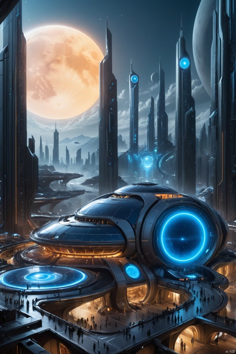  (Top quality, 8k, masterpiece: 1.3),futuristic city with a giant blue moon in the middle of it, metaverse concept art, concept art 8k resolution, concept art 8 k resolution, 8 k concept art, 8k concept art, 8 k high detail concept art, in fantasy sci - fi city, concept art stunning atmosphere, concept art 8 k, concept art 2022