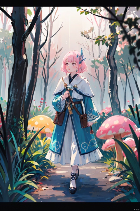 masterpiece, best quality, high quality,extremely detailed CG unity 8k wallpaper, An enchanting and dreamy scene of a fantasy forest, (with towering trees), (pink),glowing mushrooms, and hidden fairy glens, creating a sense of mystique and enchantment, BREAK, (1 cute girl, solo, chasing fireflies:1.5, full body), artstation, digital illustration, intricate, trending, pastel colors, oil paiting, award winning photography, Bokeh, Depth of Field, HDR, bloom, Chromatic Aberration ,Photorealistic,extremely detailed, trending on artstation, trending on CGsociety, Intricate, High Detail, dramatic, 1girl, xinniang,qbxjl,backlight, colors, 