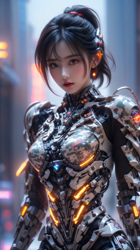  extremely detailed CG unity 16K wallpaper, (raw photography, cyberpunk:1.3), science fiction, (photorealistic, highest quality, masterpiece:1.2), (correct anatomy:1.5), POV, (from front:1.4), (from blow:1.1), dynamic angle, 1 girl, ((female soldier with mechanize body:1.4)), solo, ((full body shot:1.2)), black hair, short hair, fairly detailed skin, tan, realistic and bright eyes, highly detailed nose and lips, expressionless, ((camouflaged-body armor, equipped with rocket engine and wings for flying:1.5)), (((flying, holding 1 large blaster rifle:1.3))), slender, beautiful breast, (((outdoor, daytime, futuristic city, battlefield, shootout:1.5))), cinematic lighting, professional photo, depth of field, sharp focus, highest resolution, ultra high res