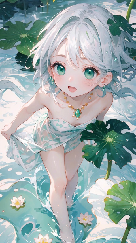  (Very detailed CG unified 8k wallpaper, masterpiece, best quality, super detail), Anime Girl, (masterpiece), (best quality), (ultra fine), (illustration), (detail light) (white broken hair) (lotus leaf green highlights) [elegance] (shine), (splash ink) [delicate and gorgeous makeup] (ray tracing). (Elegant) (strong color), rich details, (correct proportion) [full body portrait] (Genshin Impact)