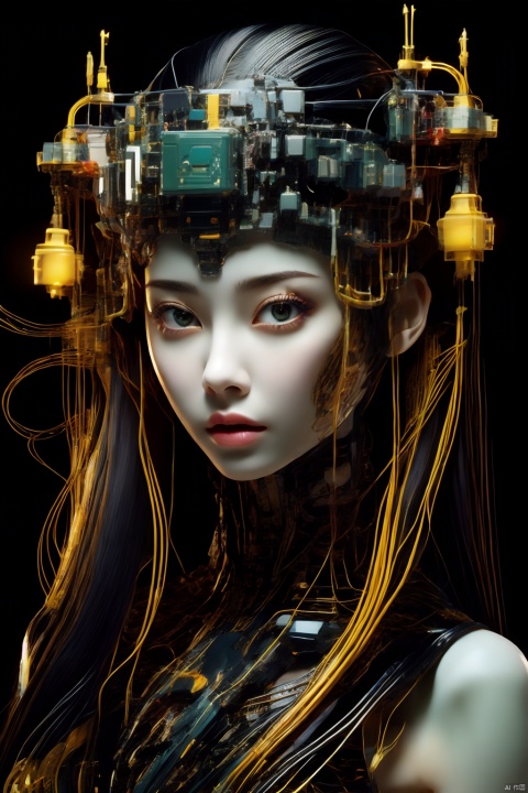  Best quality, masterpiece, photorealistic, 32K uhd, official Art,
1girl, dofas,cyberpunk, makeup,android,black background, Green skin:1.3, takei film