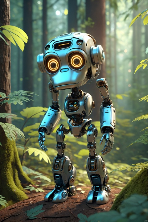  a robot that is standing in the woods, cyber monkey in the scifi forest, 3 d render beeple, cyber steampunk 8 k 3 d, cute humanoid robot, beautiful octane render, 4k highly detailed digital art, 3 d render character art 8 k, small character. unreal engine 5, cute 3 d render, cute robot