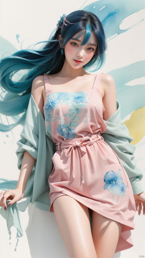  An illustration of a girl painted on paper, combining the vibrant colors of watercolor with the elegance of ink wash painting. The art form takes inspiration from the whimsical charm of manga, infusing it with the organic flow of watercolor pigments. Created with brushes and ink, the image showcases the beauty of fluid lines and translucent hues. The focus is on the girl's graceful posture and expressive features, capturing her personality with a combination of delicate ink details and vibrant watercolor washes. The overall image exudes a captivating blend of manga and watercolor aesthetics,