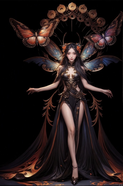  (masterpiece, top quality, best quality, official art, beautiful and aesthetic:1.2), (1girl), extreme detailed,(fractal art:1.3),colorful,highest detailed,butterfly mark, cinematic,leiting,full_body,:),pose for picture,yanlingji