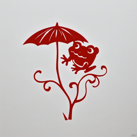  (paper-cut:1.5),red color,monochome,(white background:1.5),
(A vine - a frog sitting leisurely on the vine with an umbrella), minimalist ink painting, raindrops,