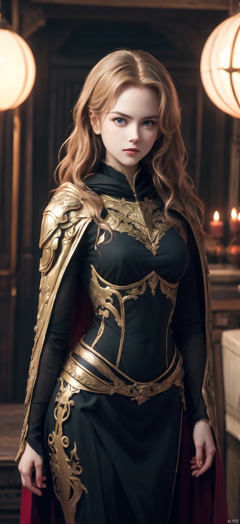  photorealistic and highly detailed image 35mm 8k professional photo of a young beautiful muscular woman with long wavy golden hair in black kevlar futuristic armor wearing a black hooded long cloak with gold embroidery on the front and crimson lining in cereline highly detailed elegant extremely detailed award winning photo, fantasy 8k cinematic lighting portrait photorealistic 4k very attractive beautiful high detail award winning fantastic look hyper realistic ultra detailed high definition sharp quality colorful hdr very cute cinematic post processing focused ultra realistic
