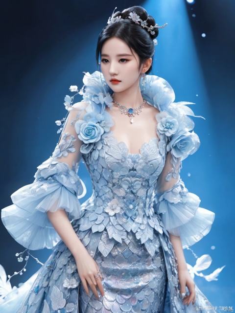  Transparent blue and white porcelain PVC skin, transparent blue and white porcelain colored skin scales, prisms, holography, color difference, fashion illustrations, masterpieces, Chinese dragon and Harajuku fashion, looking at the audience, 8k, super detailed, pixiv