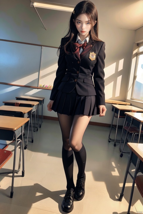  masterpiece,best quality,girl,head close-up,in classroom,JK uniform,real people,1 girl,full_body