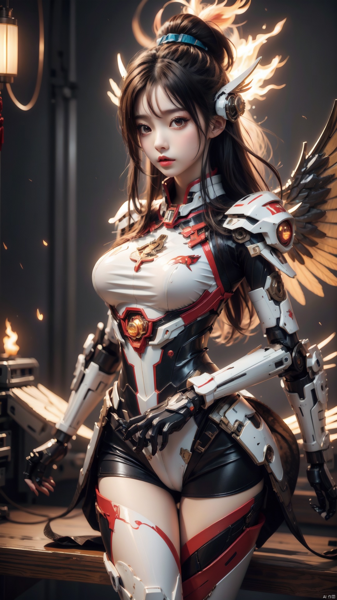 High resolution, 8k, studio quality, Mecha Beauty, Armor, individual Mecha, mechanical wings, Fire eruption,great body, Straight breasts, long legs, ultra detailed detail, Extreme resolution, photo quality, chang,long sleeves, chinese clothes, xihua,Mecha
