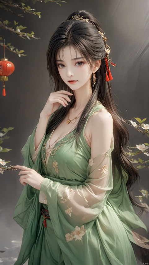  ((full body photo))1girl, full_body, mature female, chinese clothes, jewelry, The Three Kingdoms, green clothes, looking at viewer, mature female, leg_spread, gradient_background, sexy,Gold accessory,Gold accessory, Picture high saturation,The figure is in the center of the picture,(Skin showing:0.7),Cleavage dress,Charming eyes,Bare one's belly,Stockings,Blurry background,Dress luster,leotard,Silk clothing,green dress, hanfu