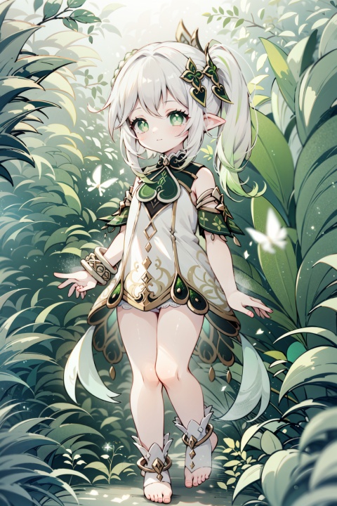（masterpiece, best quality, best shadow,official art, unity 8k wallpaper, correct body proportions）,
(1 girl),nahida \(genshin impact\),((white hair,multicolored hair)), side ponytail,hair ornament,green eyes,symbol-shaped pupils,pointy ears, jewelry, detached sleeves,bracelet, ,(white dress), 
 ((full body)),(bare legs , bare_feet) ,
beautiful detailed eyes, eyelid pull , aqua eyes, 
((Forest background)),(Smile at the perspective),(((Best hand details, best foot details))), 
nijistyle,Metal_wing,1 girl,hentai xray ,nahida \(genshin impact\),hentai xray ,internal_cumshot