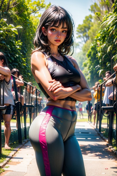  sfw, best quality, ultra high res, ultral detailed face and eyes, (photorealistic:1.4), 1girl, 18 years old girl, ((gym background)), (practice yoga:1.4), sports uniform,from front,(black:white:green yoga pants as lululemon:1.2), (light grey:black hair:1.4), looking at viewer, smiling, cute, small ass,(long legs),small breasts, narrow waist, Golden body_Golden man