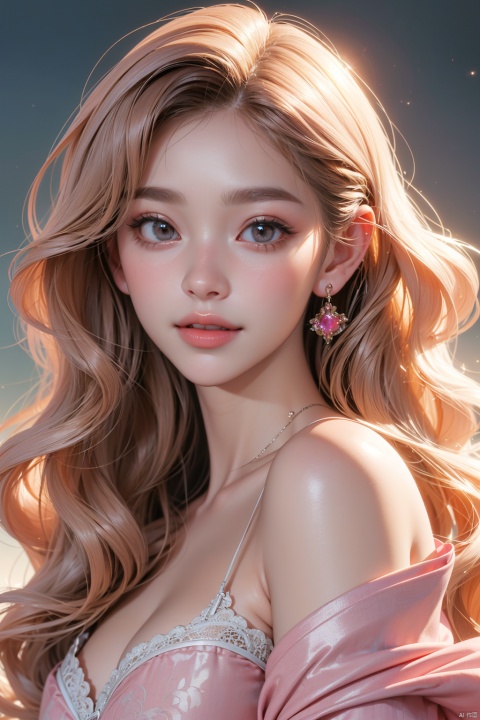 Peerless beautiful girl, exquisite facial features, cute, charming, smiling, official art, medium shot, high-resolution, wavy, mottled sunlight, extremely high resolution, wallpaper, adding details, enhancing clarity, enhancing details, Girl, pink fantasy